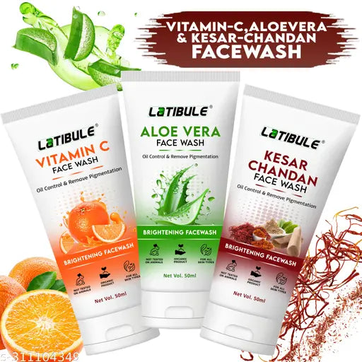 Latibule Vitamin C,Aloe Vera & Kesar Chandan Skin Whitening Brightening Facewash, Tan Removal Face wash,Oil Controal, Spot Removal And All Skin Types Facewash(150ML) Combo