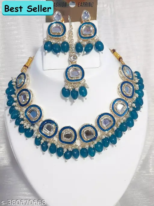 Bridal Choker Necklace & Earrings Set for Women and Girls Embellished with Kundan & Pearl