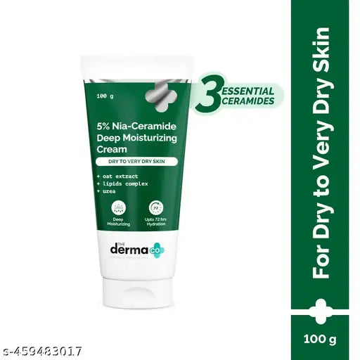 The Derma Co 5% Nia-Ceramide Deep Moisturizing Cream | 5% Niacinamide,1% Ceramide | 72hrs.Hydration | Urea, Lipids & Oat Extracts | Moisturizer for Dry to Very Dry Skin-100g