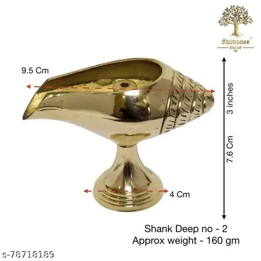 Pure Brass 99.9% Shank Design Table Diya, 3 inches, Brass, Pack of 1 pc