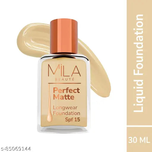 MILA BEAUTE Perfect Matte Long-wear Liquid Foundation, High Coverage Foundation, Matte Foundation, Super Stay Foundation, SPF15, Shade- Natural, 30 ml