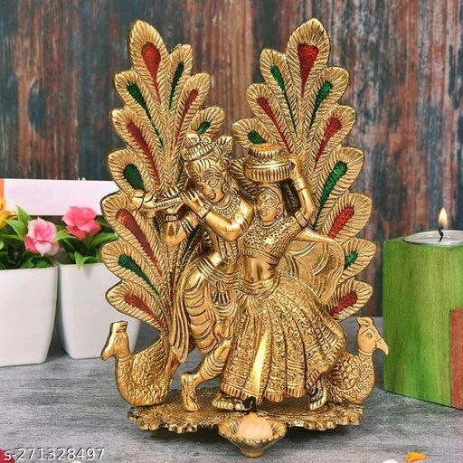 Radha krishna matki mor phankhi metal murti for Home decoration - Springkart 