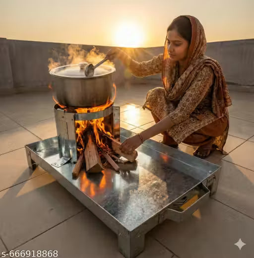 Firewood Iron Burning Stove Efficient Heat Heavy Duty Cooking Chulha For Home