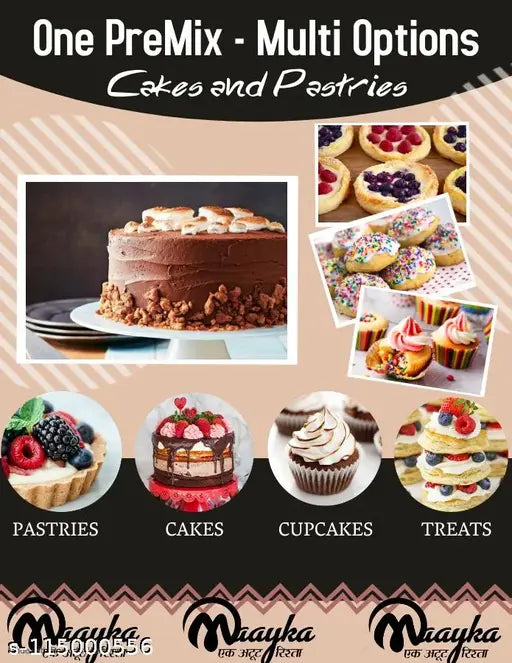 Maayka Premium | Atta Vanilla Cake Mix & Black Forest Cake Mix (Pack of 2)