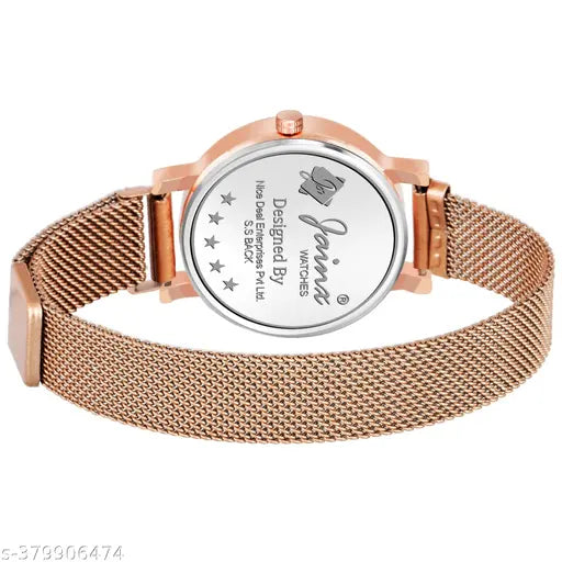Jainx Rose Gold Analog Mesh Chain Watch for Women