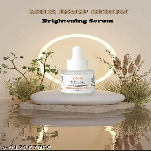 Vilvah Store Milk Drops Brightening Serum Formulated With Rice Milk Extract, Marine Algae Extract, Alpha Arbutin, Fades Scars, Brightens Skin & Even Skin Tone For All Skin Type, 20ml
