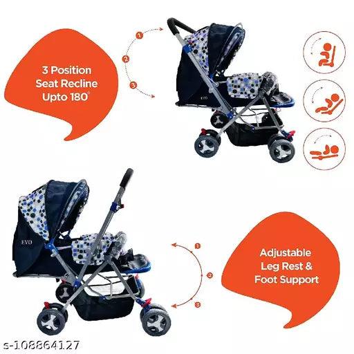 Evohouse® Foldable, Lightweight Stroller With Food Tray For 0-4 Year Baby Boys, Girls Travel Friendly With Full Canopy, 360° Wheels & Easy Fold, Reclining Pram - Springkart 