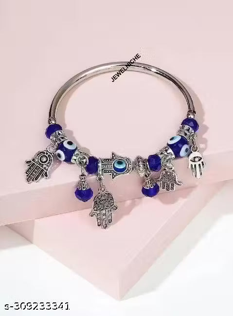 Woofh Trendy Blue Beads Hamsa Hand Evil Eyes Bracelet for Girls/Women Lucky Charm Bracelet
