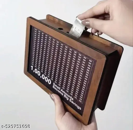 1 Lakh Wooden Money Piggi Bank for Kids/Piggy Bank, Money Box, Coin Box with Carved Design for Kids/Children, Savings Challenge Box, Cashbox,Cash Vault Wooden Savings Box,Wooden Coin Piggy Bank,Money Save Box Smash, Money Save