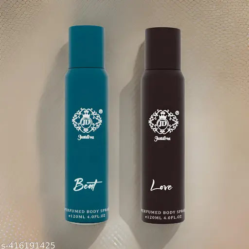 Just Diva Long Lasting No Gas Deodorants Combo Pack for Men And Women - Beat & Love Body Spray (Pack of 2, 120ml Each)