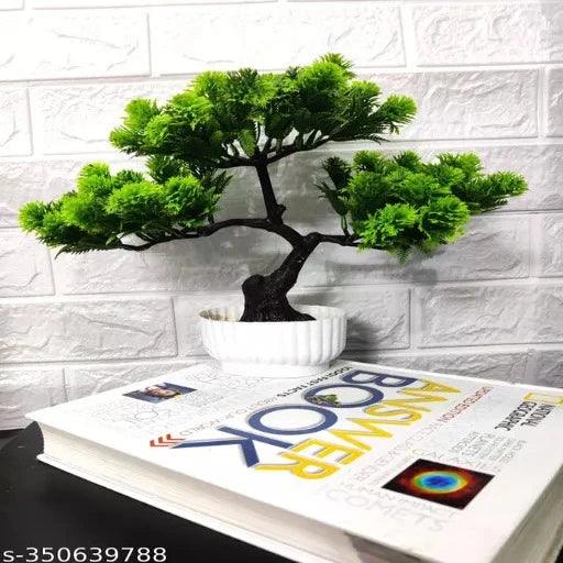 Artificial Green Tree with White Pot Bonsai