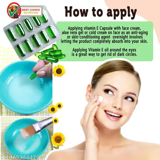 Vitamin E Capsule Face Hair Pimple Glowing Skin Nail Care for beautiful skin, healthy hair and eyes 100 capsule PACK OF 2 - Springkart 