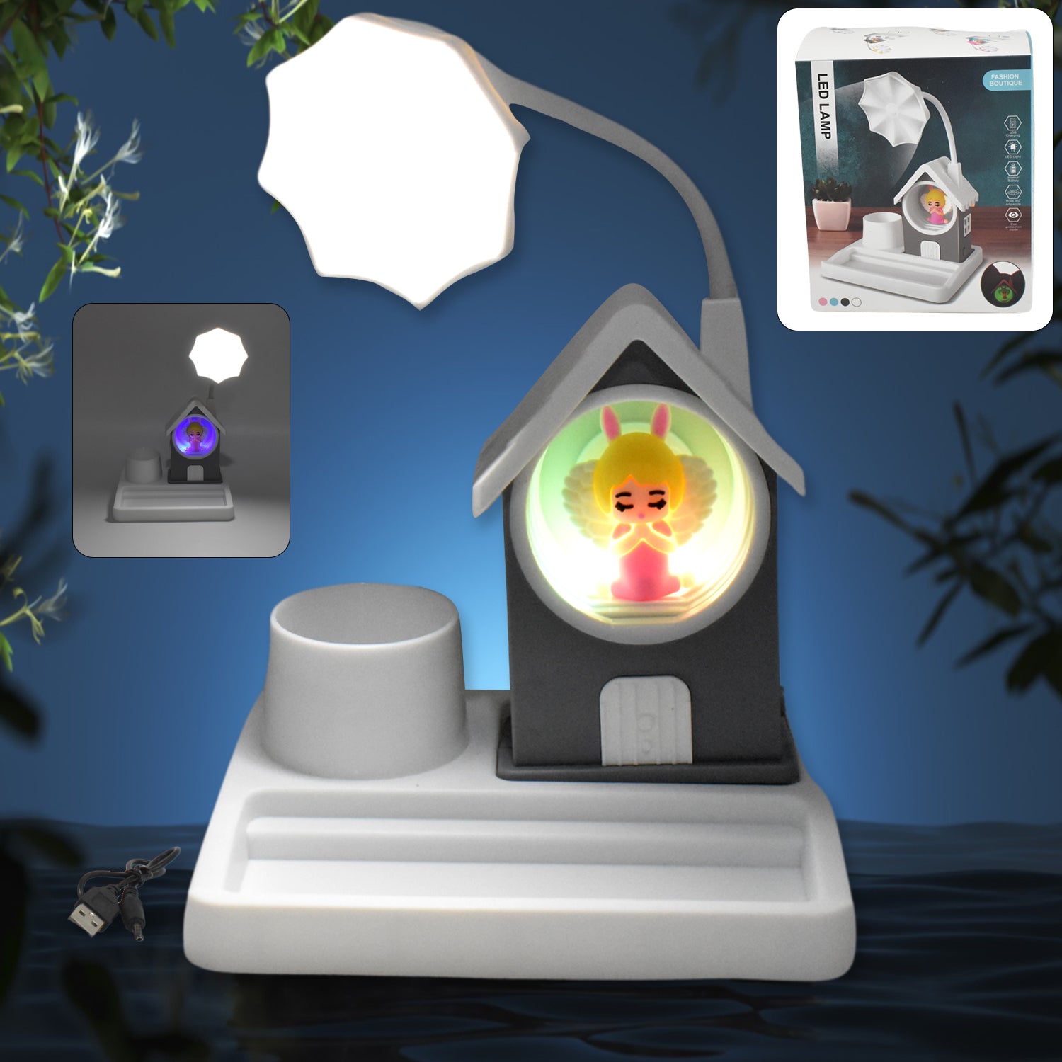 Cute Lovely Cartoon Home Design With Plastic Base Led Desk Light Multi Color Changes (1 Pc) - Springkart 