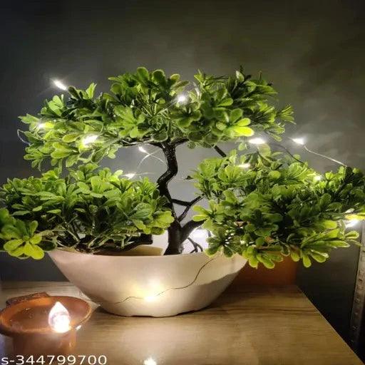 Artificial plants with pot & LED Light for living room Bonsai Wild Artificial Plant with Pot (20 cm, Green)