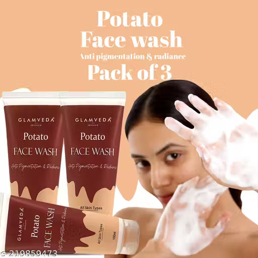 Glamveda Potato Anti Pigmentation Face wash - Reduces Hyperpigmentation & Clarifies skin - All Skin Types - 100ml ( Pack of 3 )