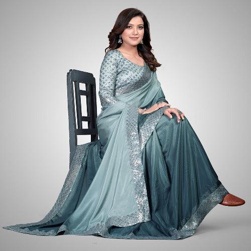 Fancy Embellished Grey Coloured Silk Saree with Blouse Piece - Springkart 