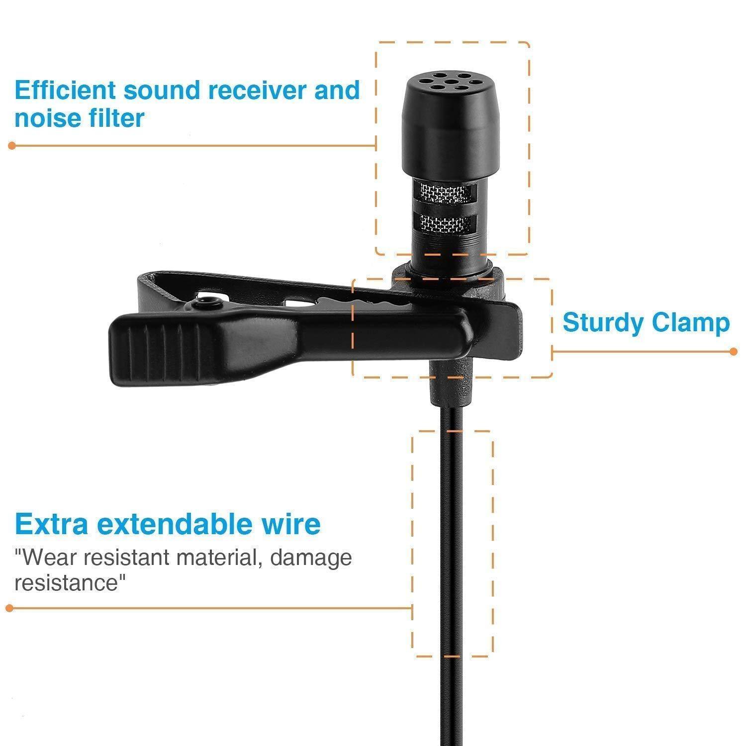 Dynamic Lapel Collar USB Omnidirectional Mic Voice Recording Lavalier Microphone For Singing YouTube, Black - Springkart 