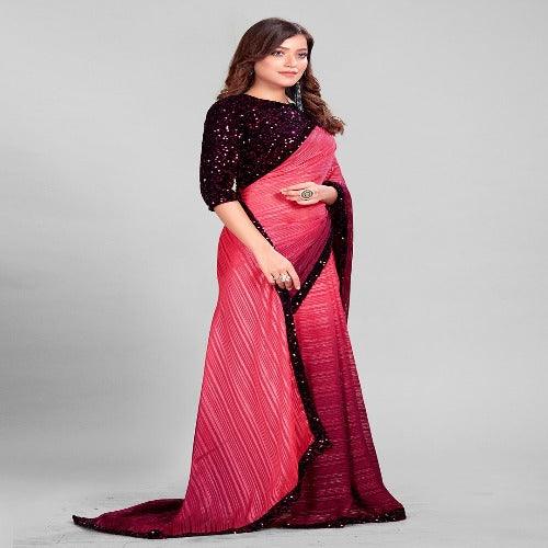 Fancy Embellished Pink Coloured Silk Saree with Blouse Piece - Springkart 