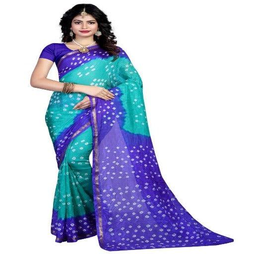 Delicate Lichi Silk Sarees With Bandhani Printed & Zari Border - Springkart 