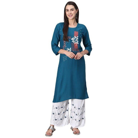 Special Rayon Embroidered kurti-Palazzo Sets - Springkart 