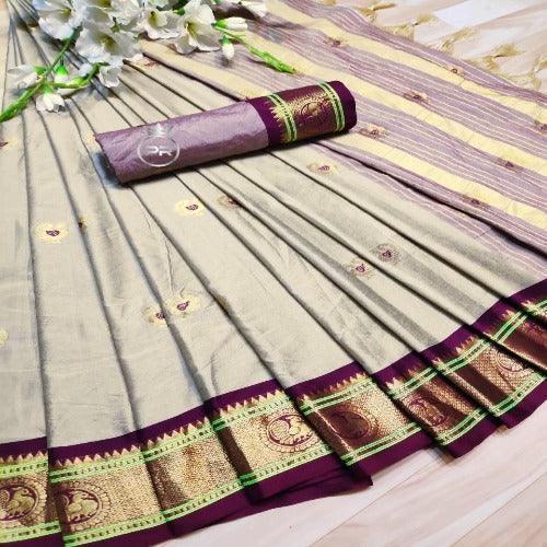 New Weaving Cotton Silk Saree With Tassels - Springkart 