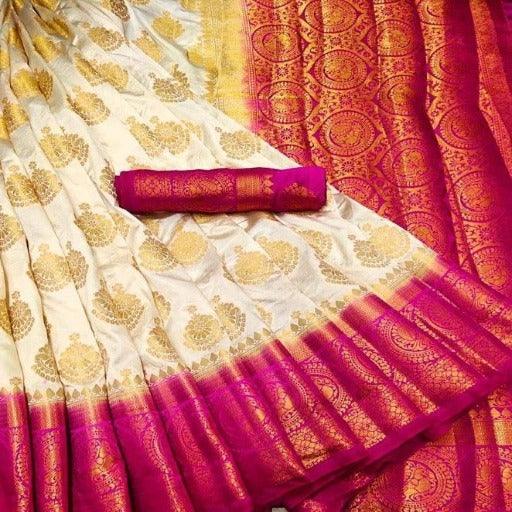 Stunning Jacquard Print Kanjivaram Silk Sarees - Springkart 