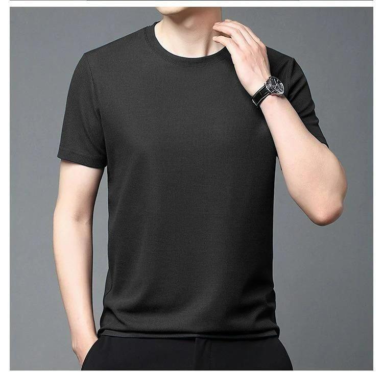 Polyester Stretchable Solid Half Sleeves Mens Round Neck T-Shirt Pack Of 5 - Springkart 