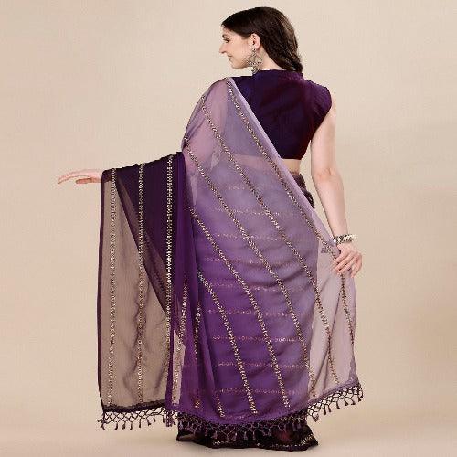 Fancy Sequined Embroidered Purple Coloured Silk Saree with Blouse Piece - Springkart 