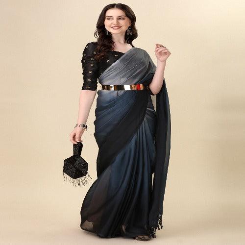 Fancy Embellished Grey Coloured Silk Saree with Blouse Piece - Springkart 