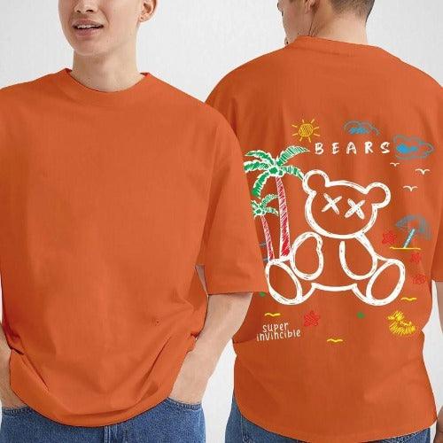 Men's Cotton Blend Orange Oversized Graphic Print Half Sleeve T-Shirt - Springkart 