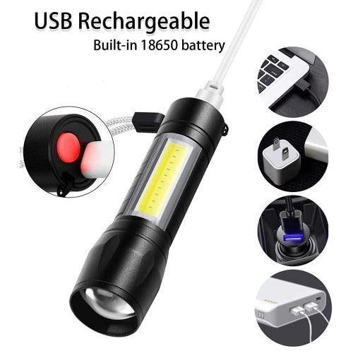 Mini USB Rechargeable Torch Light Super Bright Pocket Mini Zoom COB USB Charging Torch Led Flashlight Waterproof Torch Lights Torch Light with 3 Modes Adjustable - Springkart 