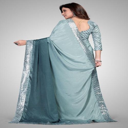 Fancy Embellished Grey Coloured Silk Saree with Blouse Piece - Springkart 