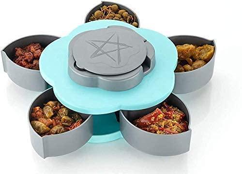 5 Compartments Flower Candy Box Serving Rotating Tray Dry Fruit 1 Piece Spice Set (Plastic, Green) - Springkart 