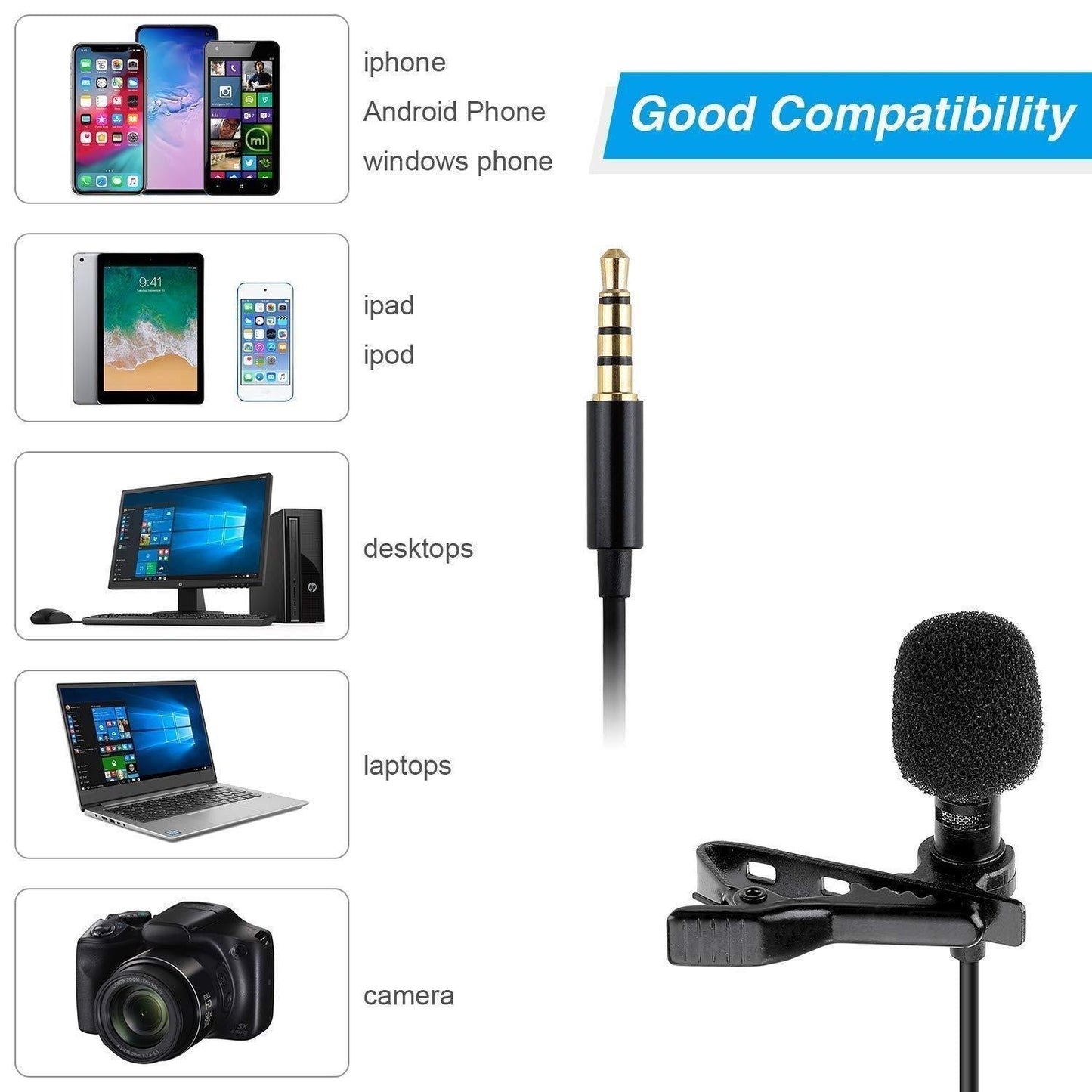 Dynamic Lapel Collar USB Omnidirectional Mic Voice Recording Lavalier Microphone For Singing YouTube, Black - Springkart 