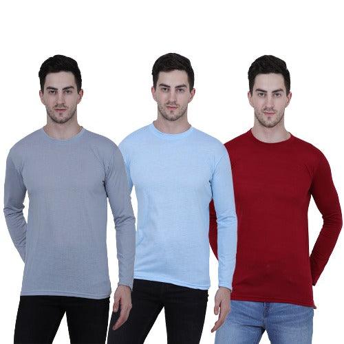 Men's Cotton Round Neck Full Sleeves Stylish Tshirt (Pack of 3) - Springkart 