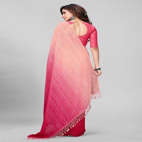 Fancy Embellished Peach Coloured Silk Saree with Blouse Piece - Springkart 