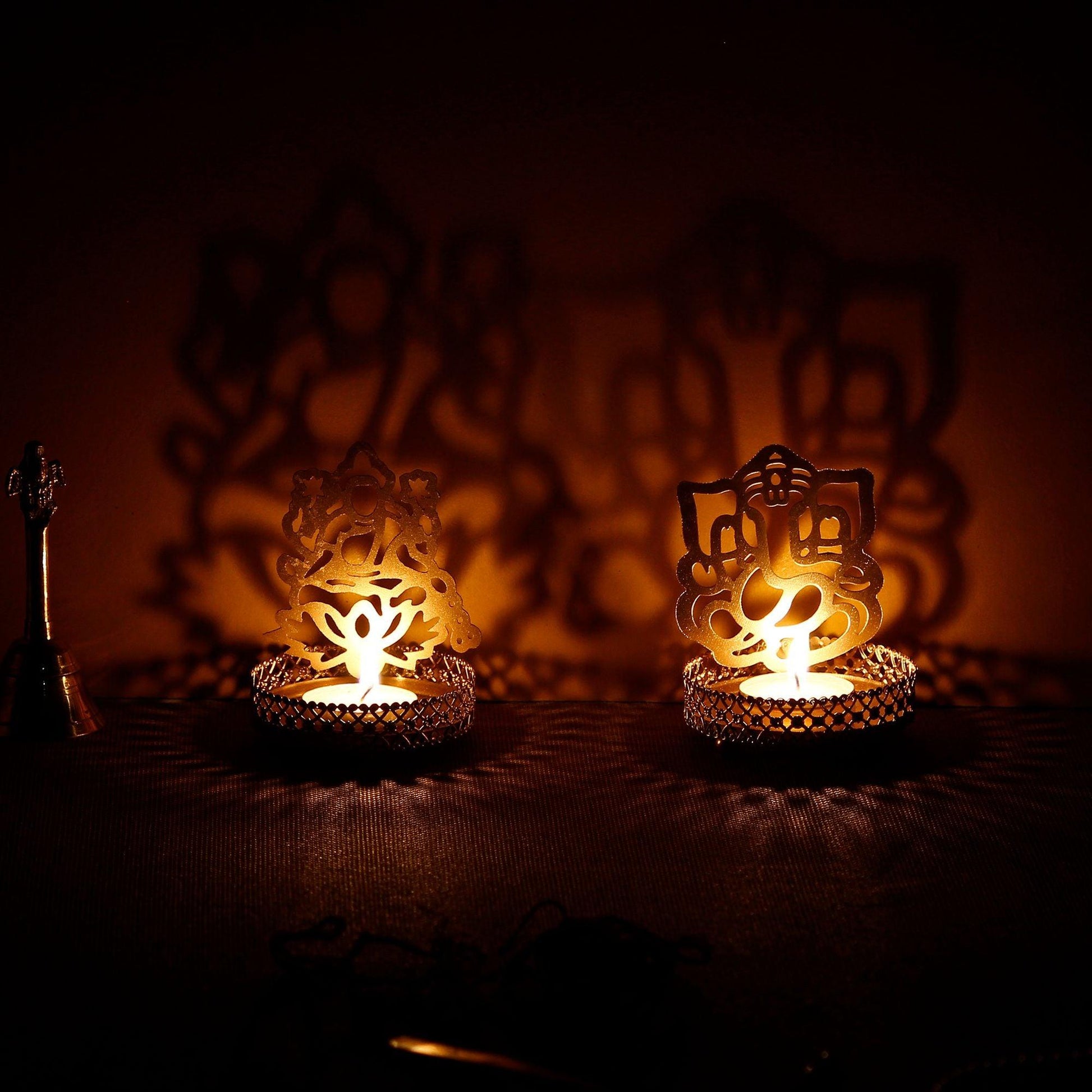 eCraftIndia Lord Ganesha and Laxmi Shadow Tea Light Holder - Springkart 