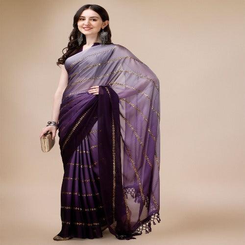 Fancy Sequined Embroidered Purple Coloured Silk Saree with Blouse Piece - Springkart 