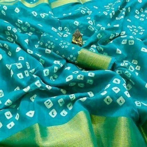 Delicate Bandhani Printed Cotton Saree - Springkart 