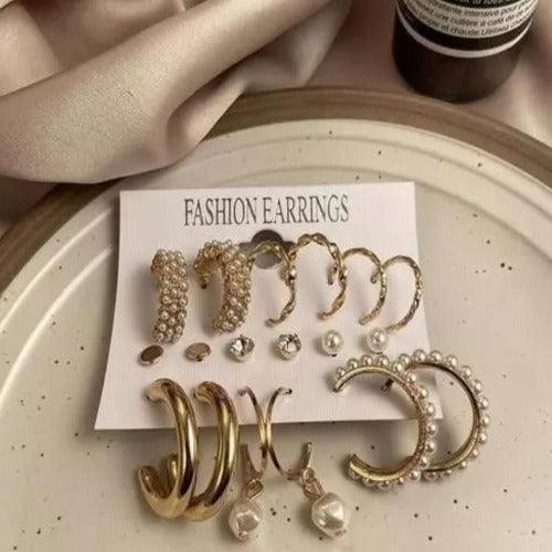 AVR JEWELS Combo Of 9 Stunning Gold Plated Pearl Studs and Hoop Earrings - Springkart 