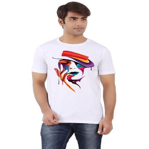 Glito Printed White Half Sleeves Round Neck T-shirts For Men's - Springkart 