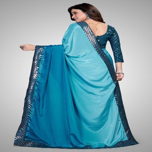 Fancy Embellished Light Blue Coloured Silk Saree with Blouse Piece - Springkart 