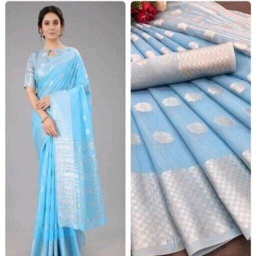 Attractive Woven Cotton Linen Saree - Springkart 