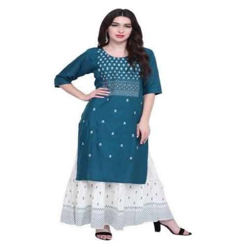 New Rayon Embroidered Kurti Skirt Sets - Springkart 