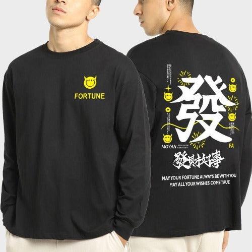 Men's Cotton Blend Black Oversized Graphic Print Full Sleeve T-Shirt - Springkart 