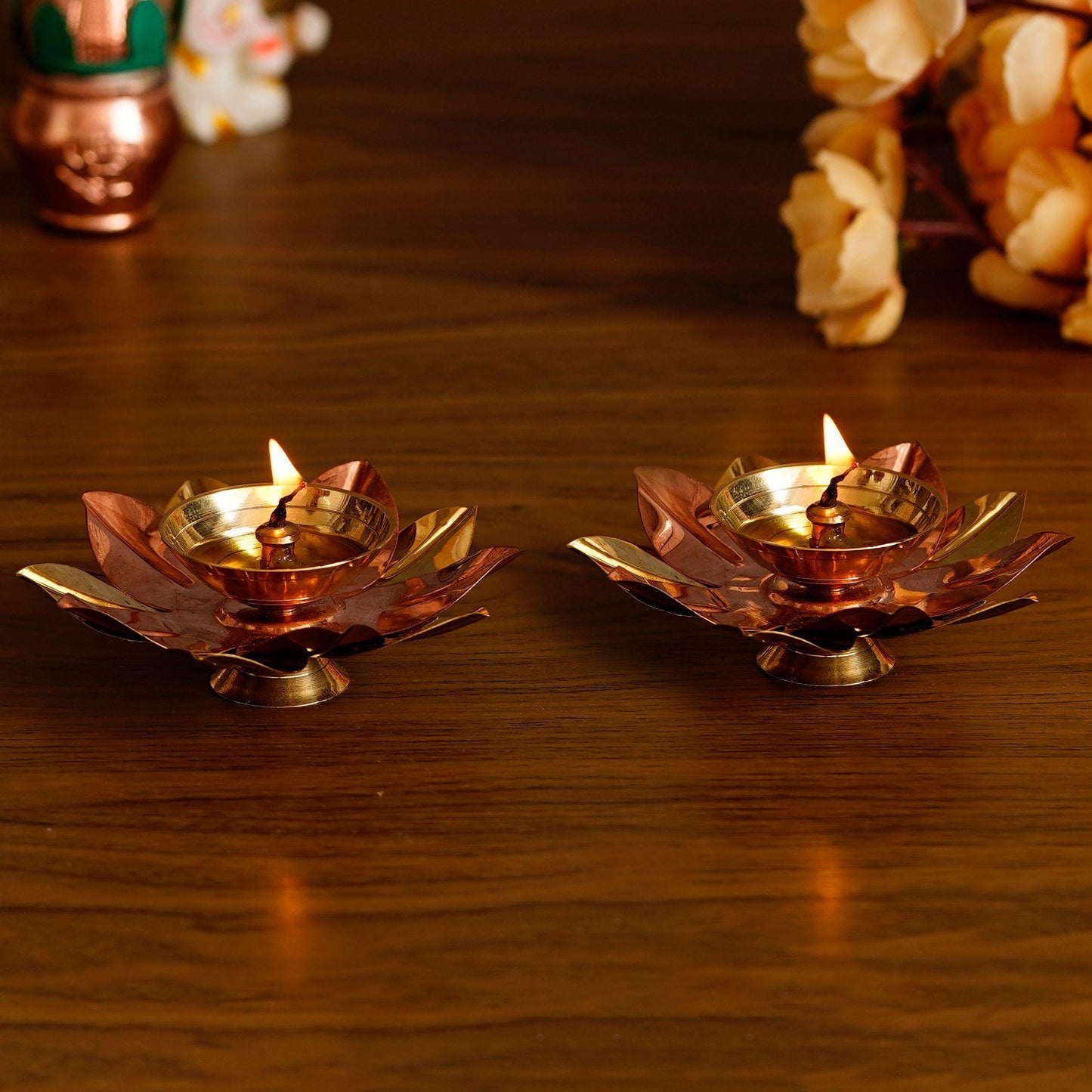 eCraftIndia Set of 2 Floral Shape Metal Diya - Springkart 