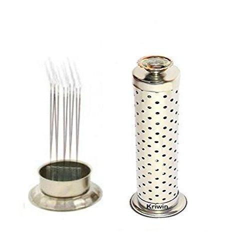 Metal Agarbatti Stand With Dhoop Holder (Silver)(Cylindrical) - Springkart 