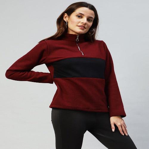 Rigo Women Colourblocked High Neck Sweatshirt - Springkart 