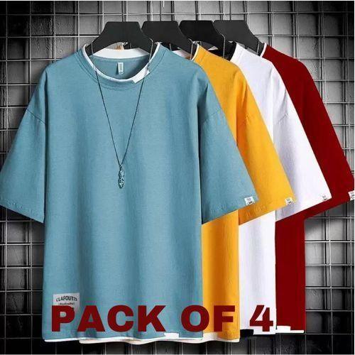 Poly Blend Solid Half Sleeves Mens Round Neck T-Shirt Pack Of 4 - Springkart 