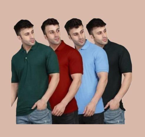 Cotton Solid Mens Polo Neck T-Shirt (Pack of 4) - Springkart 